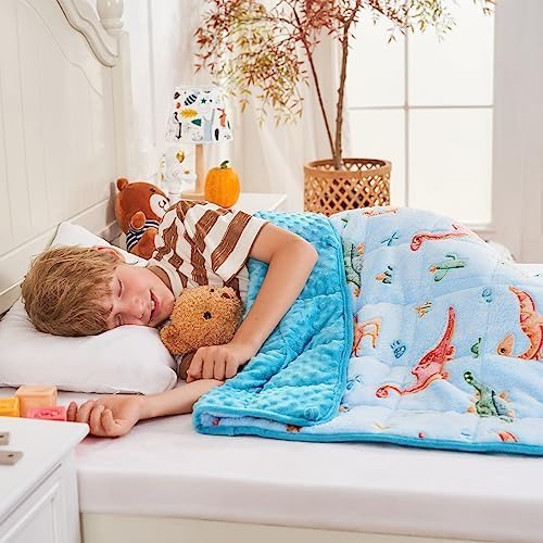 yescool Weighted Blanket 7 Pounds Weighted Lap Blanket, Glow in The Dark Dinosaur Heavy Blanket for Sleeping, Warm Minky Weighted Throw Blanket Gifts for 60-80lbs, 40"x60"