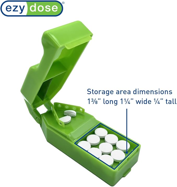 EZY DOSE Pill Cutter and Splitter with Dispenser, Cuts Pills, Vitamins, Tablets, Stainless Steel Blade, Travel Sized, Safely Cut Pills and Vitamins, Easy to Use, Color May Vary, BPA Free