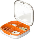 SagaSave Pill Organizer 4 Compartment Portable Pill Box - White Orange