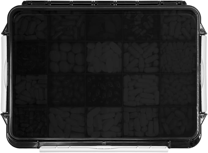20 Compartment Large Pill Case with Airtight Seal - Silicone Gasket Waterproof Med Box with Medication Map, Medical Alert Card (Black, 1 Pack)