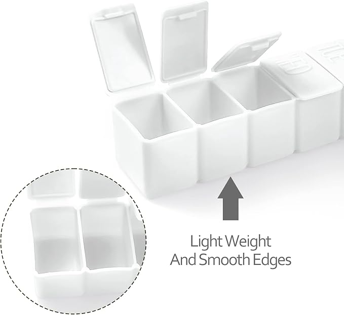Weekly Small Pill Organizer, 7 Day Pill Case, Daily Vitamin Case Medicine Box, Pill Containers for Medicine Supplements Fish Oil(2Pcs,White)