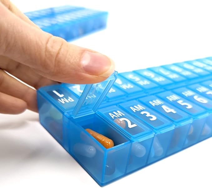Twice-a-Day Monthly Pill Box Planner Set - AM & PM Medication Organizer for 31 Days! Set Contains 2 Organizers for One Month. (Blue - 31 Day AM/PM -1 Pack)