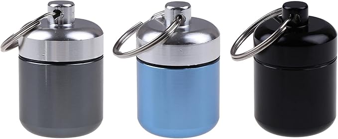 Pill Box Keychain Mini Pill Holder for Outdoor Travel Waterproof Aluminum Alloy Pill Case Pill Fob Small Pill Organizer Pill Box Keychain Pill Holder Micro Cute Waterproof Small Black Aluminum mini