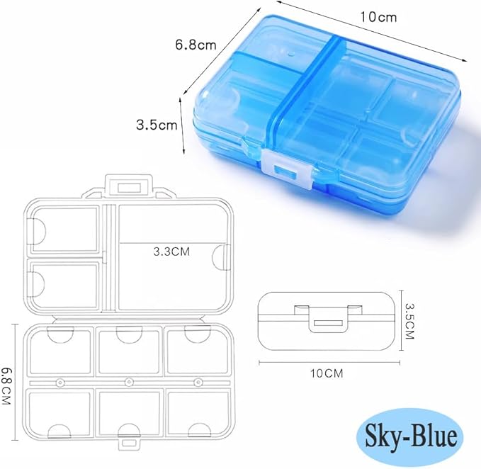 Travel Medicine Pill Organizer, Daily Pill Box Purse Pocket, Weekly AM PM Medication Reminder Planner, Cute Pill Holder Container Portable Compact Vitamin Supplement Capsule Dispenser, Blue