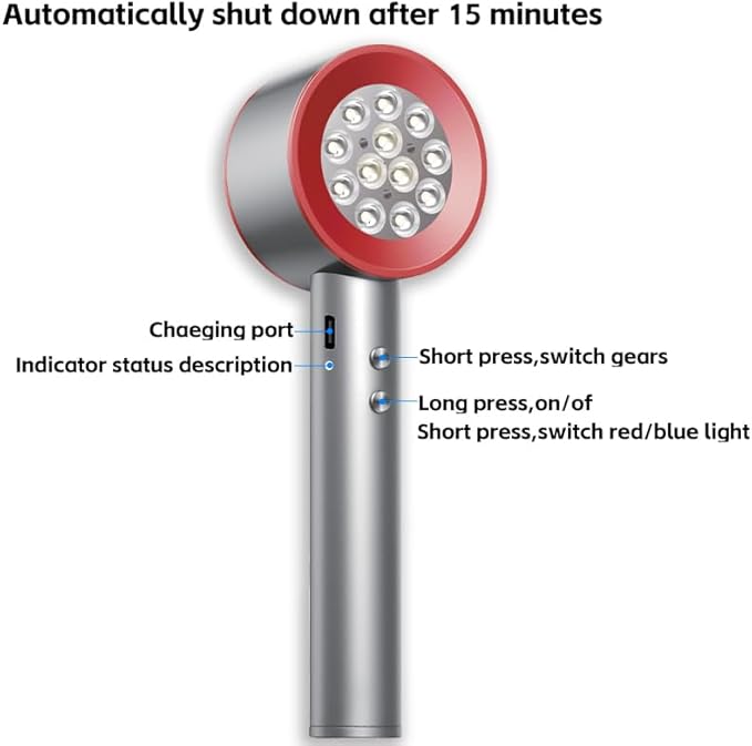 Red Light Therapy with Timing and 4 Modes 470/660/850/940nm Wavelength, Red Blue＆Near-Infrared Handheld Light Therapy for Face, Deeply Relieve Body Pain, Facial Skin Care with 24 led.