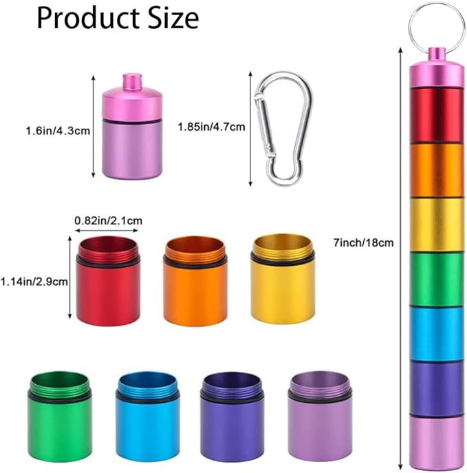 FAYALA Pill Disperser Waterproof 7 Days Rainbow Pill Holder Travel Pill Container Portable Medicine Keychain Daily Airtight Pill Organizer (25 * 189)