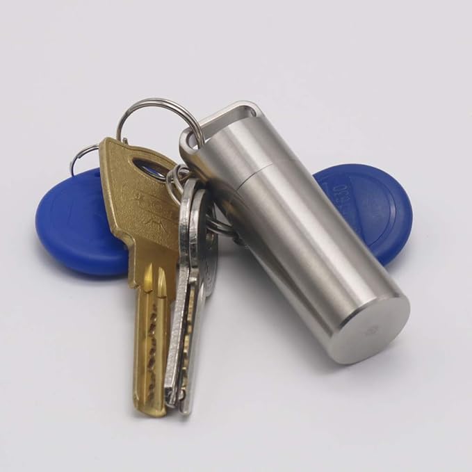 HRX Package Waterproof Stainless Steel Pill Case Keychain, Durable Small Pill Box Bottle Holder Tough for Men Purse Pocket Outdoor EDC Tool Kit
