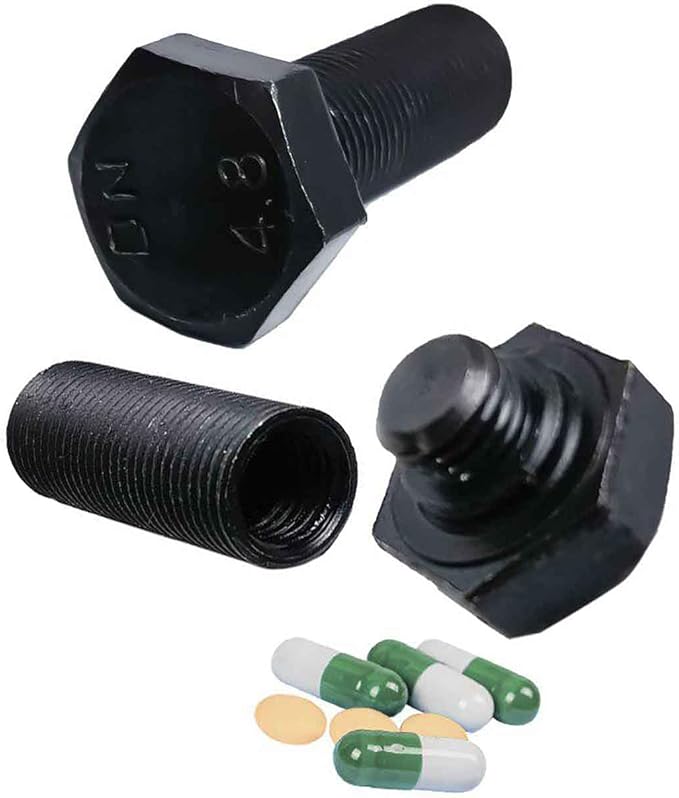 2PCS Portable Travel Pill Organizer Case, Creative Hex Screw Modeling Pill Organizer Box Mini Pill Case Waterproof Metal Pill Holder Pill Cod Liver Oil Storage Box (Black)
