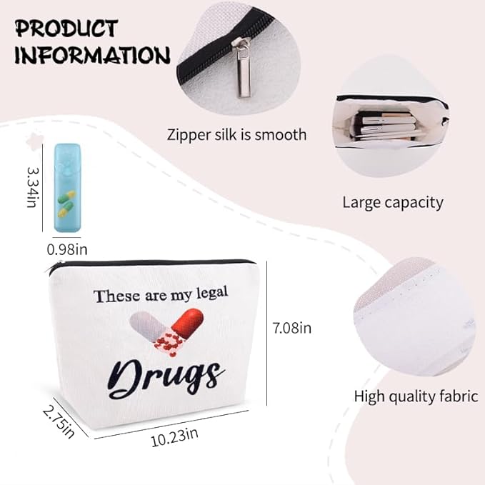 Funny Medicine Make Up Bag for Women Novelty Drug Gag Gift Pouch Fun Small Nurse Christmas Presents Birthday Retirement Gift for Doctor from Patient Zipper Pouches for Medical Supplies Pharmacist Bag