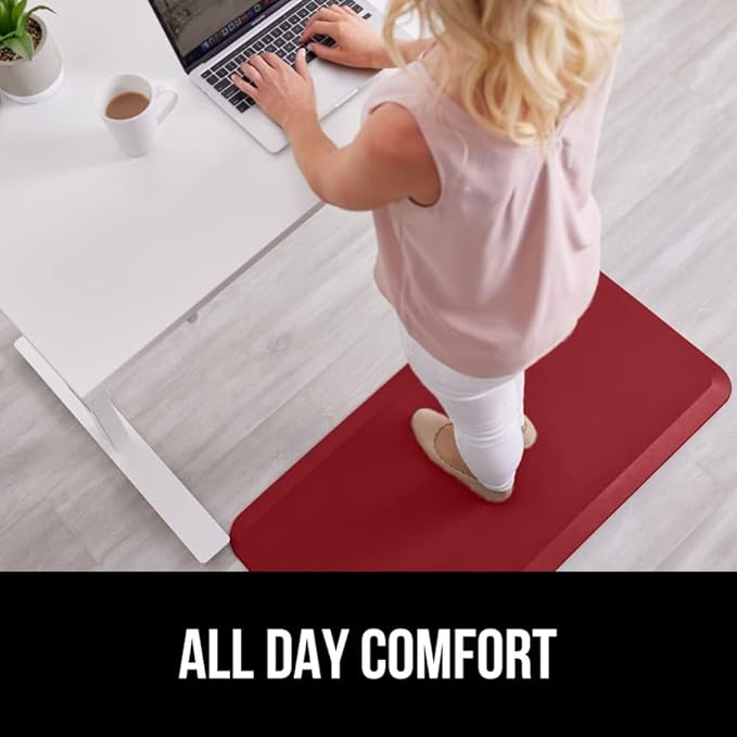GORILLA GRIP Comfortable Cushioned Kitchen Mats for Floor, Waterproof and Stain Resistant Soft Top, 3/4 Inch Thick Ergonomic Standing Desk Anti Fatigue Mat, Foam Supports Ankles and Feet, 17x24, Red