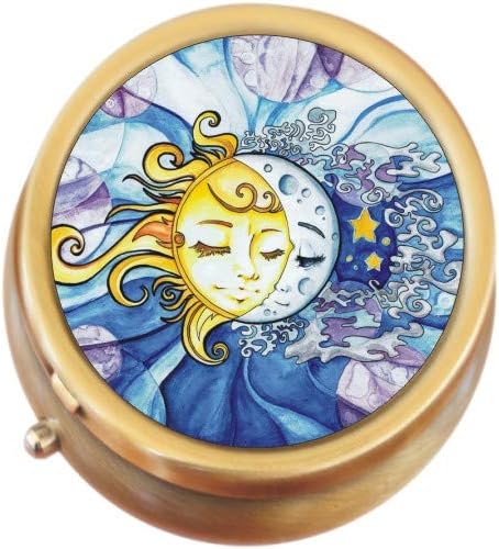 Sun and Moon Brass Round Pill Box