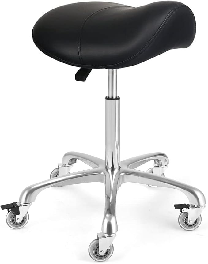 Ergonomic Saddle Stool with Wheels Rolling Chair Professional Saddle Chair Heavy Duty Adjustable Swivel Hydraulic Stool for Massage Hair Stylist Salon Tattoo Office(Without backrest,Black)