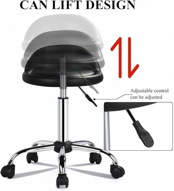 Yaheetech Height Adjustable Rolling Swivel Salon Stool Chair Hydraulic Ergonomic with Backrest Wheels for Tattoo Massage Facial Spa Manicure Dentist Clinic,Black