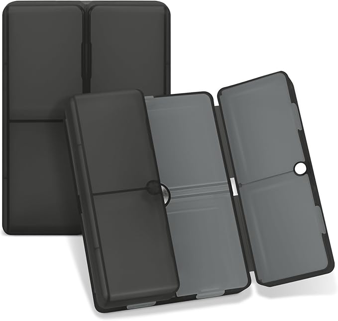 FYY Daily Pill Organizer, 7 Compartments Portable Pill Case Travel Pill Organizer,[Folding Design] Pill Box for Purse Pocket to Hold Vitamins,Cod Liver Oil,Supplements and Medication-Clear Black