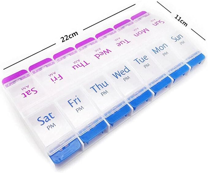 Pill Organizer 7 Day, Pill Box 2 Times a Day AM PM Pill Case, Weekly Pill Container Portable Travel Medicine Box for Vitamins and Supplements (Blue-Purple)