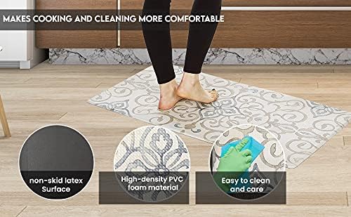 J&V TEXTILES Anti Fatigue Kitchen Mat for Floor, Embossed Themed Cushioned Kitchen Runner Rug Mat, Non Slip, Easy Wipe Clean, 1/2 Inch Thick (20x39 inches, Paris Rooster)