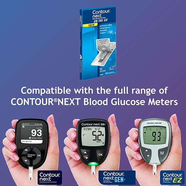 Contour Next Blood Glucose Test Strips for Diabetes – 15 Ct (1 Pack) – Accurate, No Coding, Second-Chance Sampling, Easy Blood Sugar Testing Strips On the Go, Works with All Contour Next Meters