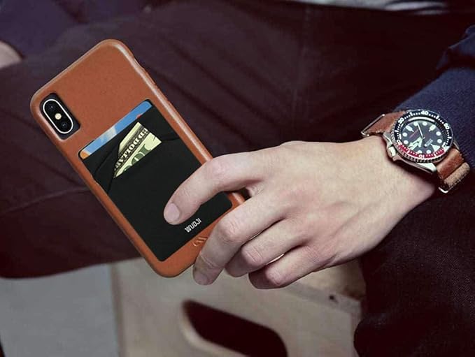 RFID Blocking Phone Card Wallet - Double Secure Pocket - Ultra-Slim Self Adhesive Credit Card Holder Card Sleeves Phone Wallet Sticker All Smartphones (Black DarkPurple)-2PC