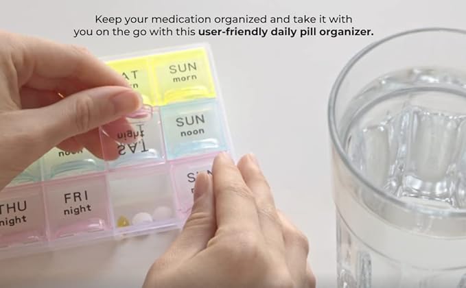Weekly Pill Organizer with Snap Lids |7-Day Morn/NOON/Night |for Pills, Vitamin.