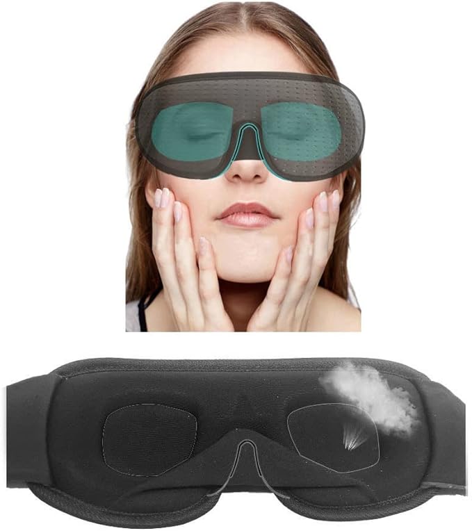 3D Blackout Lights Sleeping Mask Memory Sponge Sleep Eye Cover, Block Out Light, Adjustable Strap, Breathable Soft Fabric, Ideal for Dormitory, Plane, Office (Navy Blue)