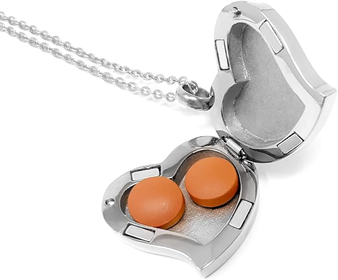 Amour Heart Pill Necklace - Polished Heart Locket with Strong Magnetic Closure - Medication Necklace - Keep Your Medication Securely with You at All Times - 26 Inch Chain