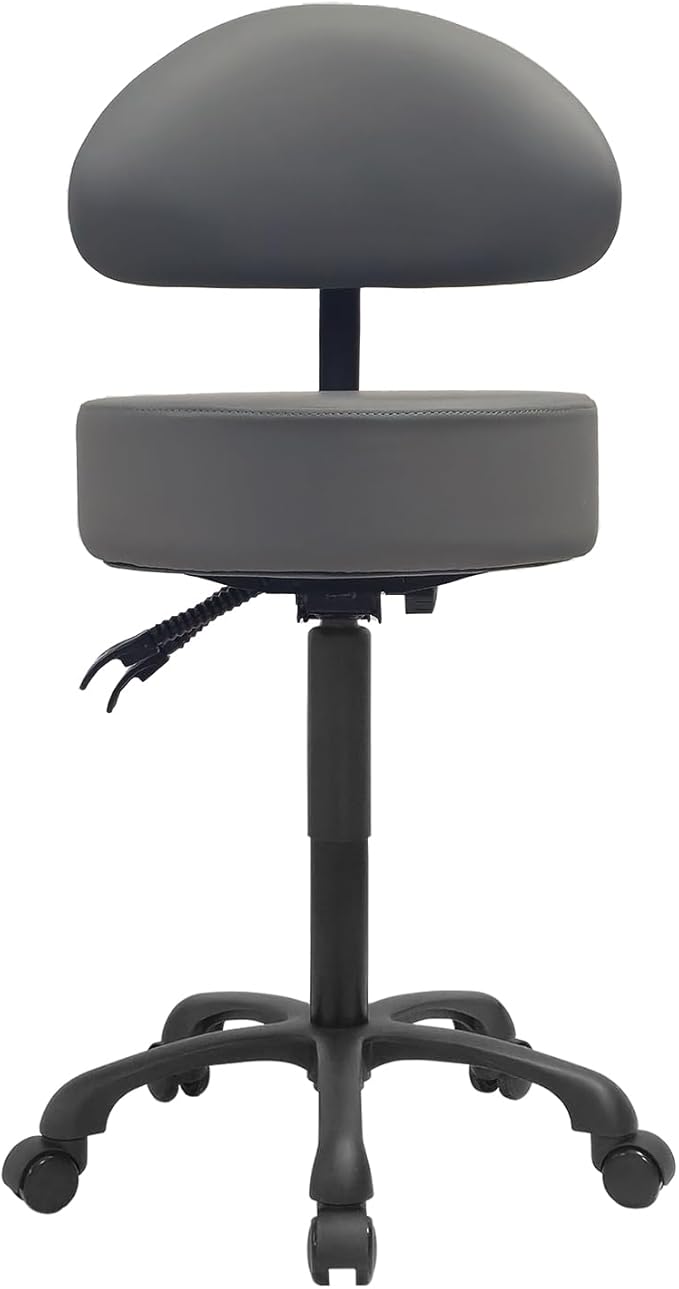 Swivel Rolling Stool Round Chair,Thick Sturdy Padding,Adjustable Stool with Wheels for Doctor,Medical,Massage Salon,Office,Shop(Gray)