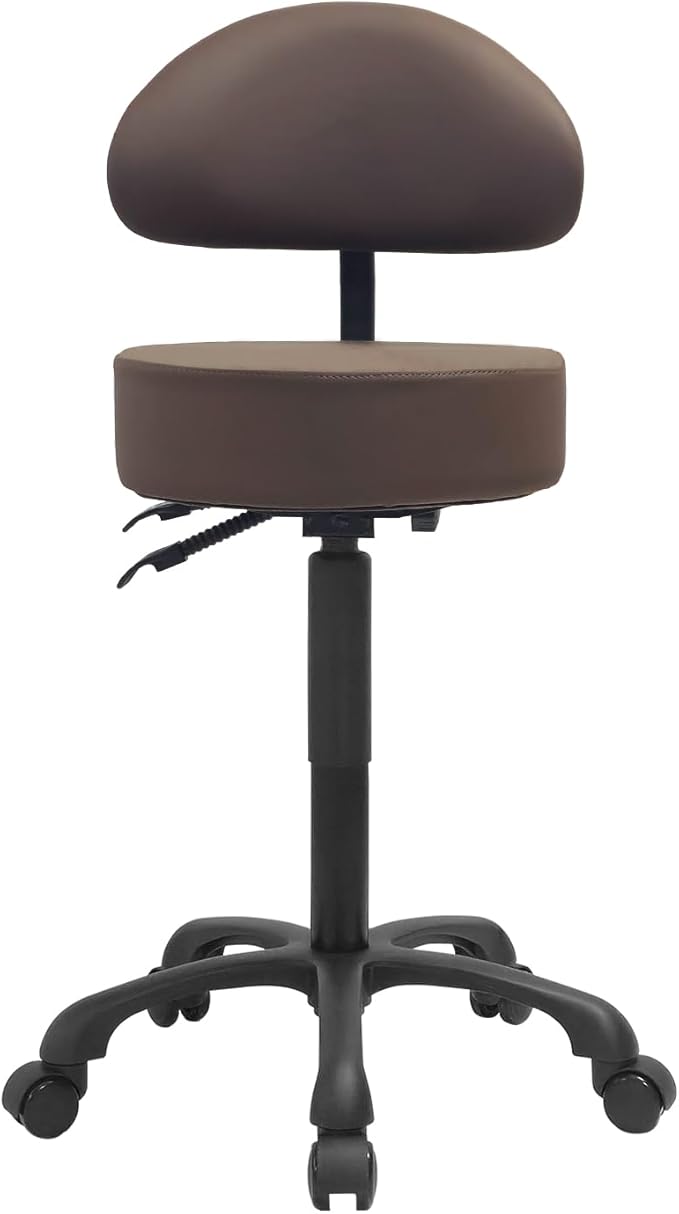Swivel Rolling Stool Round Chair,Thick Sturdy Padding,Adjustable Stool with Wheels for Doctor,Medical,Massage Salon,Office,Shop(Brown)