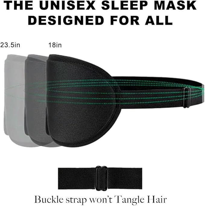 3D Sleep Mask for Side Sleepers, Blackout & Zero Pressure - Breathable Memory Foam, Adjustable Strap - for Travel, Yoga & Meditation Black