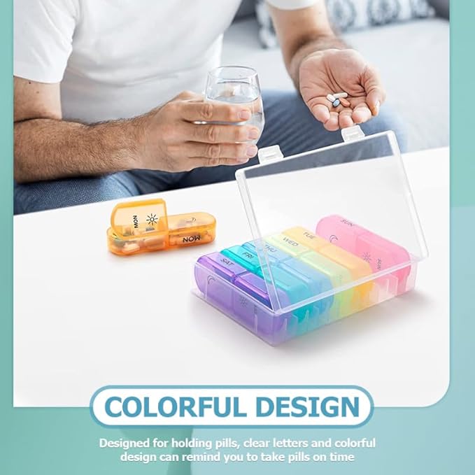 iplusmile Portable Pill Case Small Storage 7-Gird Medicine Organizer with Double Lid Protection Compact Outdoor Travel Size Pill Box 4.33X1.37X0.86 Inches