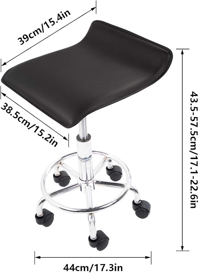 KKTONER Square Rolling Stool with Foot Rest 15.5" L*15.2" W PU Leather Height Adjustable Stool with Wheels for Spa Drafting Salon Tattoo Work Swivel Stool Chair (Black)