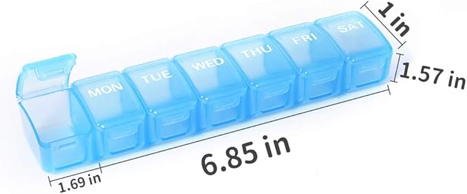 2 Packs Weekly Pill Organizer,Pocket Daily Pill Case Pill Box for Pills/Vitamin/Fish Oil/Supplements (Blue)
