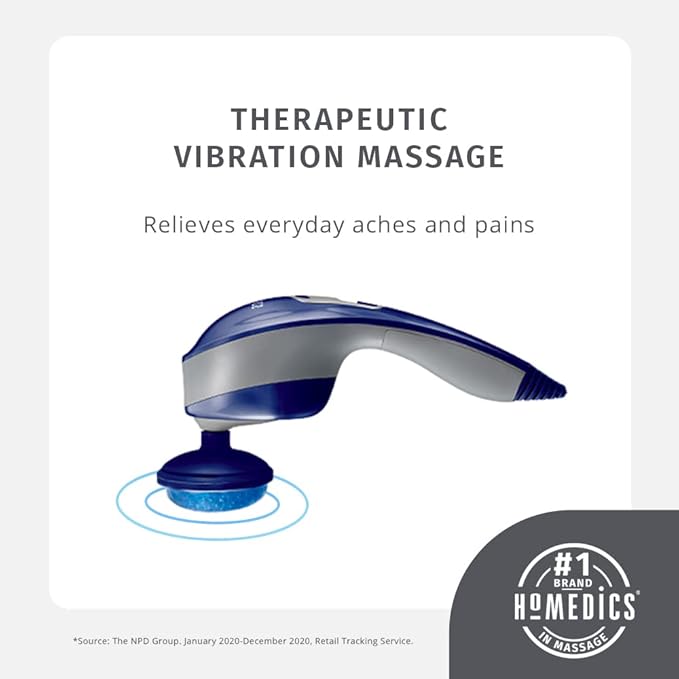 Homedics Thera-P Hot & Cold Handled Variable Speed Massager with 9 Custom Attachment for Sore or Overworked Muscles, Blue