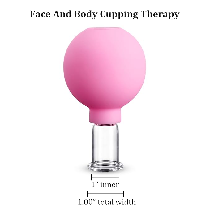 Nuanchu Facial Cupping Cup Glass Face Cup Silicone Cupping Massage Vacuum Suction Mug for Body Face Leg Arm Back Shoulder Muscle and Joint(Pink,0.65 Inch Diameter)