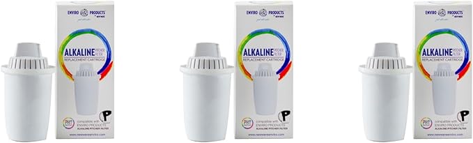 New Wave Enviro Alkaline Pitcher Replacement Cartridge 3 Pack, 80 Gallon Filter Life per Cartridge, Easy Installation, White