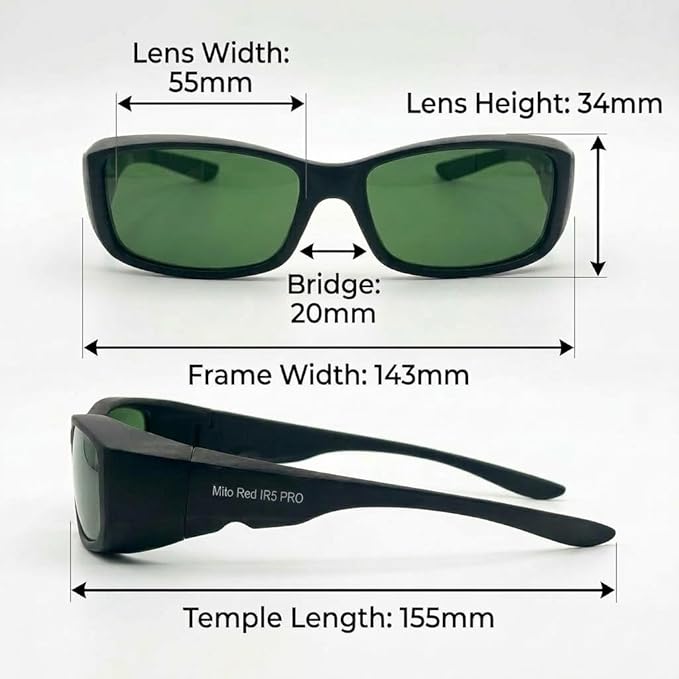 Mito Red PRO Red Light Therapy Glasses with Dark & Extra Dark Lenses, Eye Protection for Red Light (600nm-900nm) Goggles