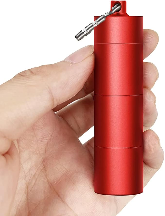 Portable Keychain Pill Case Holder, EFFIET 3 Compartments Metal Pocket Emergency Pill Container Box for Daily Supplyment (Rose Red)