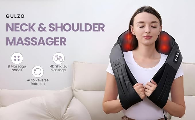 4D Shiatsu Neck and Shoulder Massager with Heat, Deep Tissue Back and Neck Massager for Pain Relief, Eco-Friendly Portable Massage Pillow for Home Office Car, Relaxing Gift for Men and Women