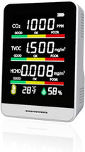 8-in-1 Air Quality Monitor | with Real-Time Temp, Humidity & Clock Display | Portable CO2, HCHO, TVOC, AQI Detector for Home, Office, Car