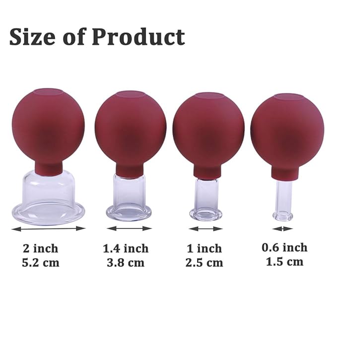 FeelFree Sport Glass Facial Cupping Set- 4pcs Silicone Vacuum Suction Face Massage Cups Anti Cellulite Lymphatic Therapy Sets for Eyes, Face and Body (Rose red)