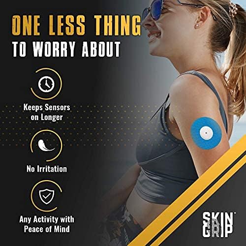 Skin Grip Universal Adhesive Patches for CGM and Insulin Pumps with Cutout (20-Pack), 0.8-Inch Hole, Waterproof & Sweatproof for 10-14 Days, Glucose Monitor Patch, Diabetic Sensor Cover, Blue