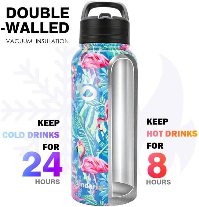 Insulated Water Bottle 32oz, Stainless Steel Water Bottle with Straw & Spout Lids & Paracord Handle | with Straw, Spout Lids, Paracord Handle