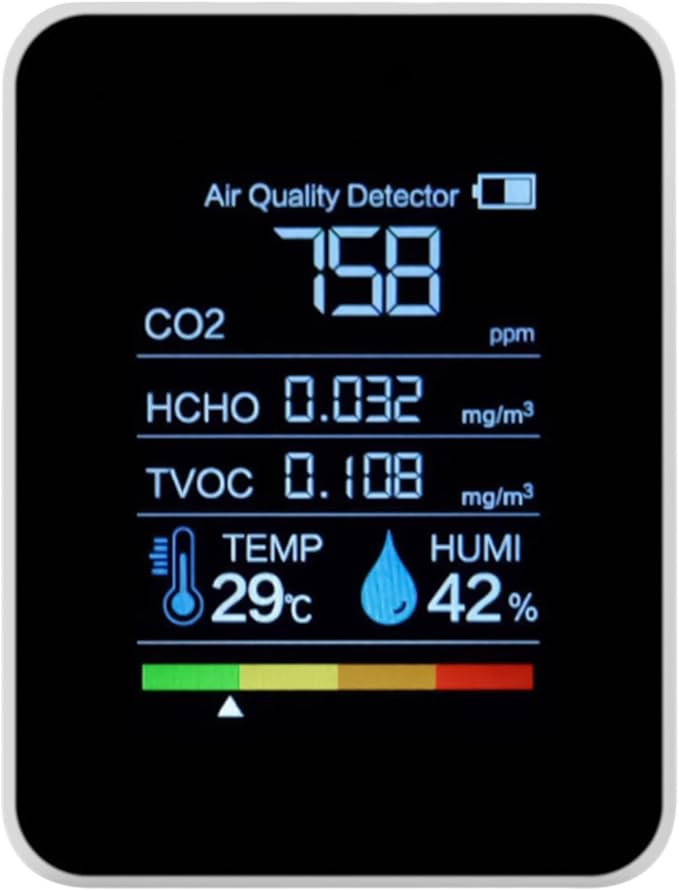 Indoor Air Quality Monitor Formaldehyde Detector Multi-Parameter Detection Real-time Monitoring Visual Data Display for Safety Detection Testing Monitoring Grow Tents Bedroom Carbon Dioxide Home