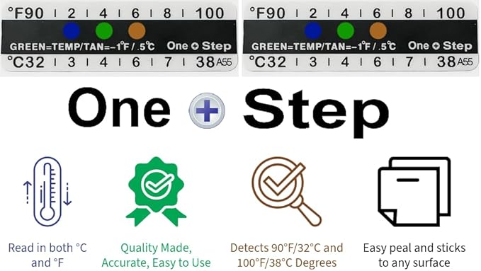 One Step Urine Temperature Test Strips, 25 x Stick on Adhesive Thermometer Strips for Urine Collection Bottles, Visual Display Measurement Range of 32°C-38° or 90°F-100°F