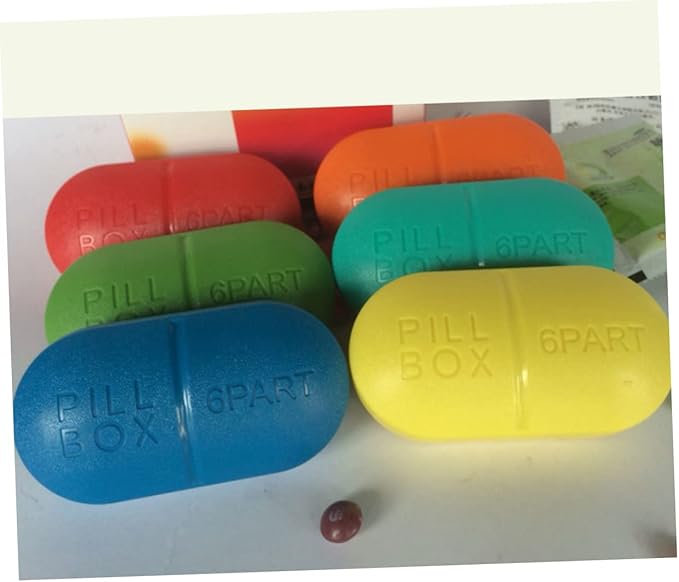 Healifty Oval Medicine Holder 6 Sections for Individual Compact Easy to Carry Dark Blue