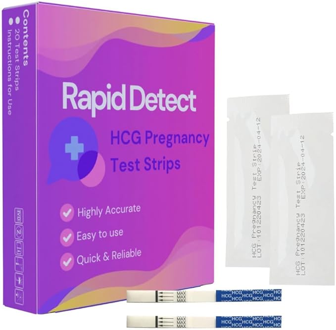 Rapid Detect HCG Pregnancy Test Strips (20 Count) Easy to Use, Home Pregnancy Test Strips, Indivdually Wrapped & Reliable