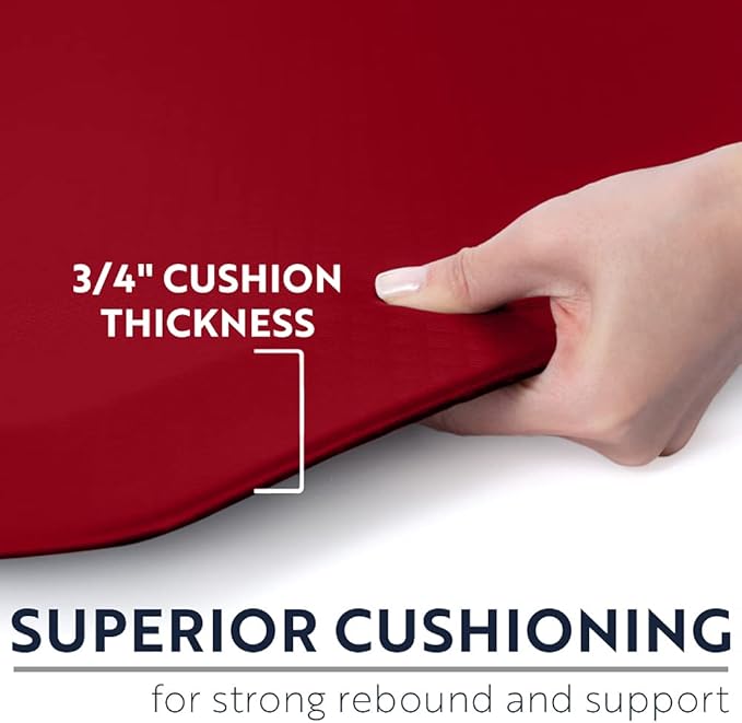 KANGAROO Thick Ergonomic Anti Fatigue Mats for Kitchen Floor, Cushioned Standing Office Desk Mat, Waterproof Scratch Resistant Topside, Supportive All Day Comfort Padded Foam Rugs, 17x24, Red