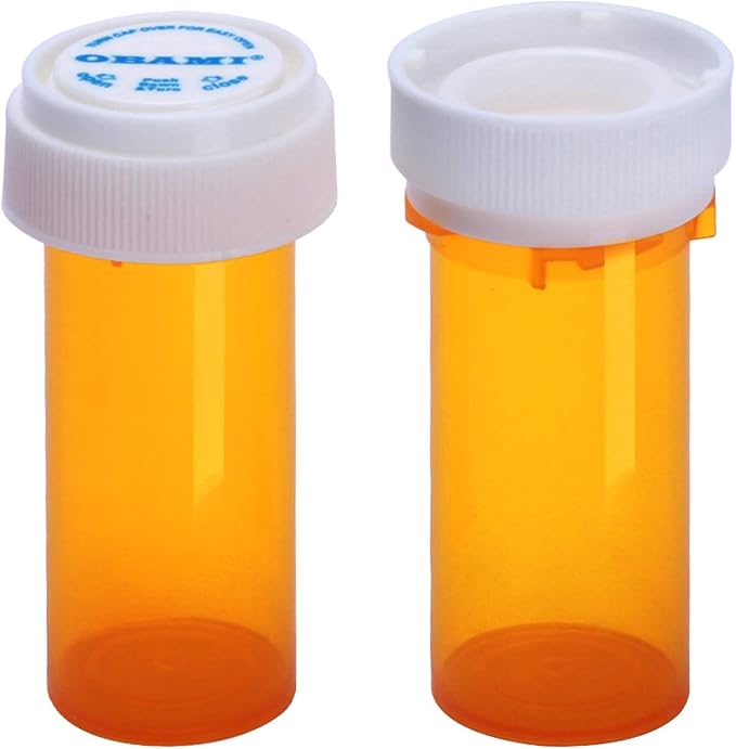 Plastic Empty Pill Bottles with Double Sided Use (Child Resistant & Easy Open) Caps - Medicine Container Pill Case Dispenser Organizers (8 Dram, 12pcs)