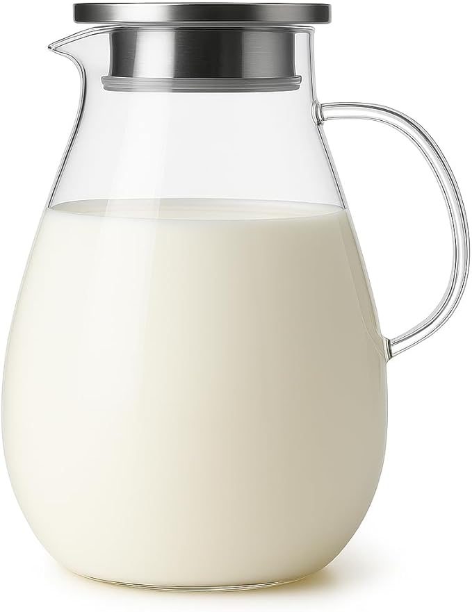 1.5L Medium Glass Pitcher Water Jug with Lid – Heat Resistant Borosilicate Glass Jug for Iced Tea, Lemonade, or Cold Brew Coffee