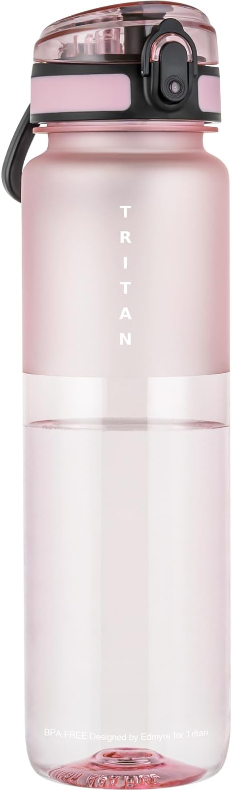 32oz Water Bottle with Chug Lid, Frosted & Clear Tritan BPA-Free, Leakproof, Wide Mouth, Portable Sports Water Bottle for Gym, Office, Travel, Outdoor (Pink)