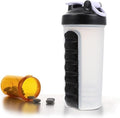 2-in-1 Water Bottle and Pill Organizer, 600ml Capacity, 7 Compartments outdoor capsule cup medicine box dispenser (Shaking Cup Black)